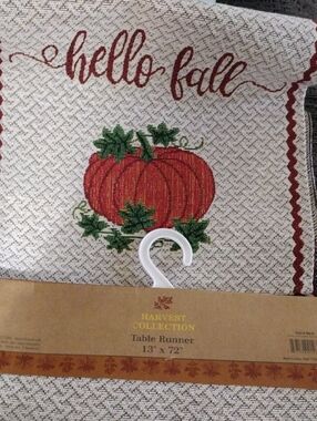 "Hello Fall" Pumpkin Table Runner in Red